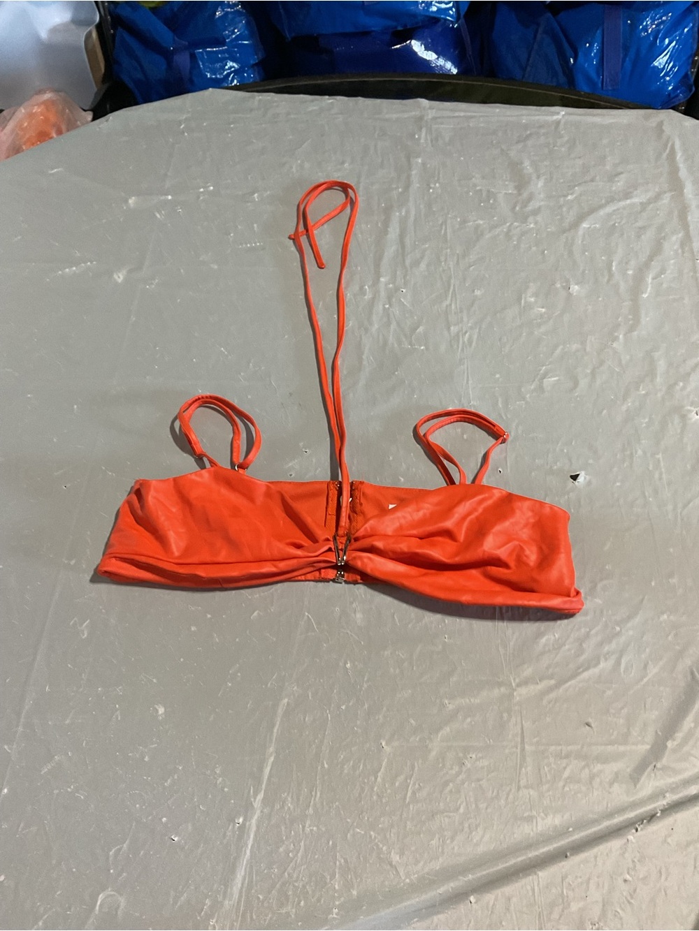 Red Orange Bikini Top with Front Ring Detail